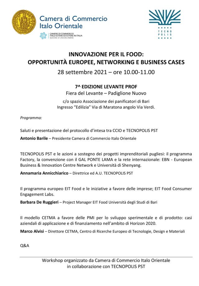 Innovazione Per Il Food: Opportunità Europee, Networking E Business Cases